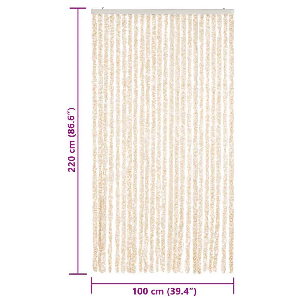 vidaXL Rideau anti-mouches beige et blanc 100x220 cm chenille