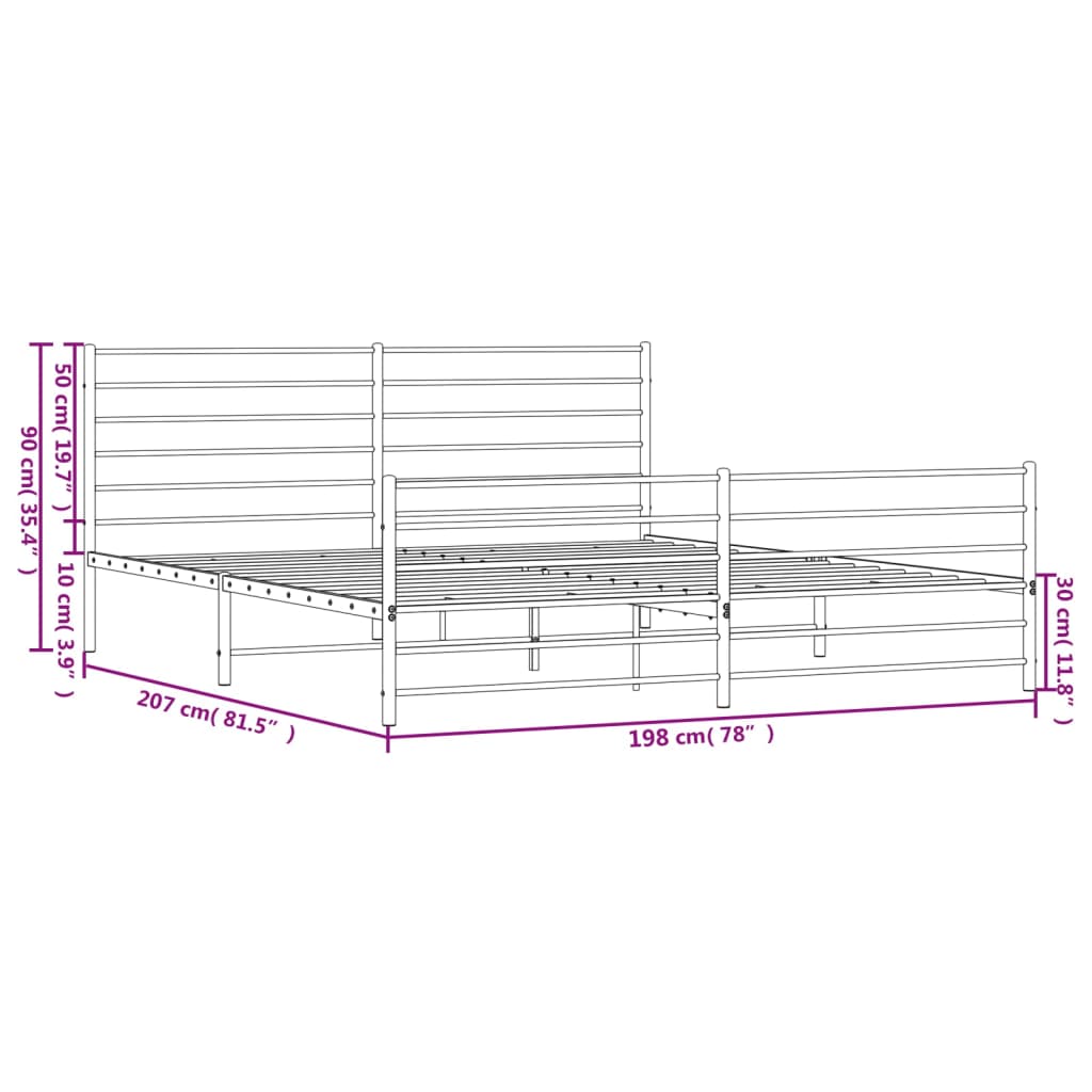 vidaXL Cadre de lit métal sans matelas avec pied de lit noir 193x203cm