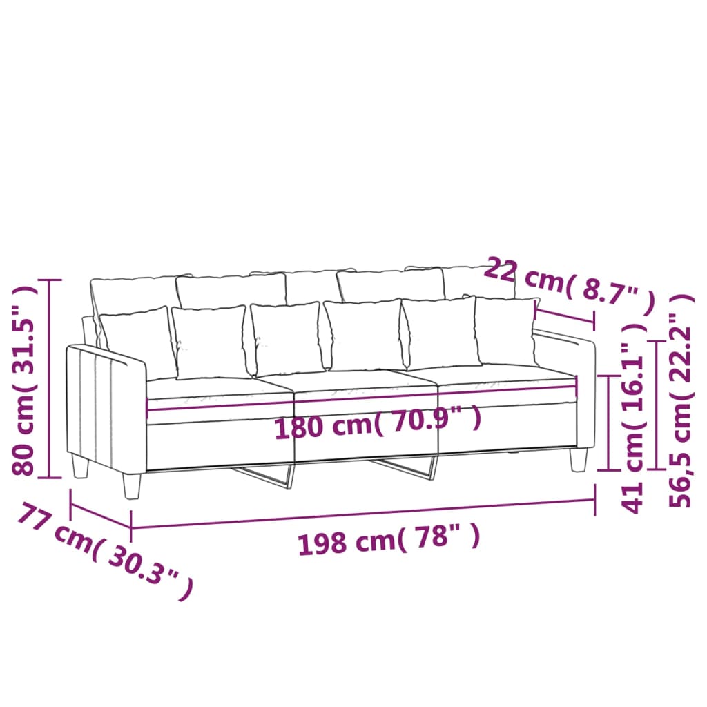 vidaXL Canapé à 3 places Gris foncé 180 cm Tissu