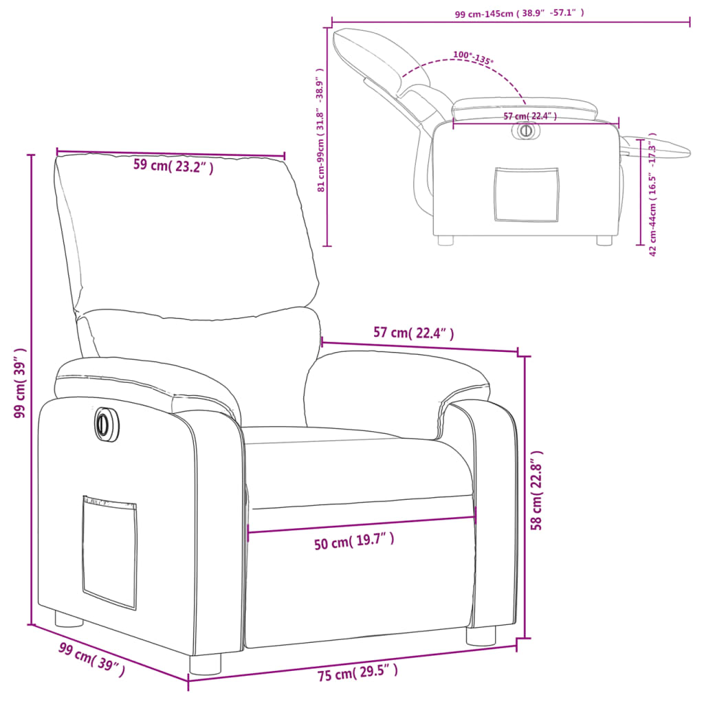 vidaXL Fauteuil inclinable électrique Noir Tissu