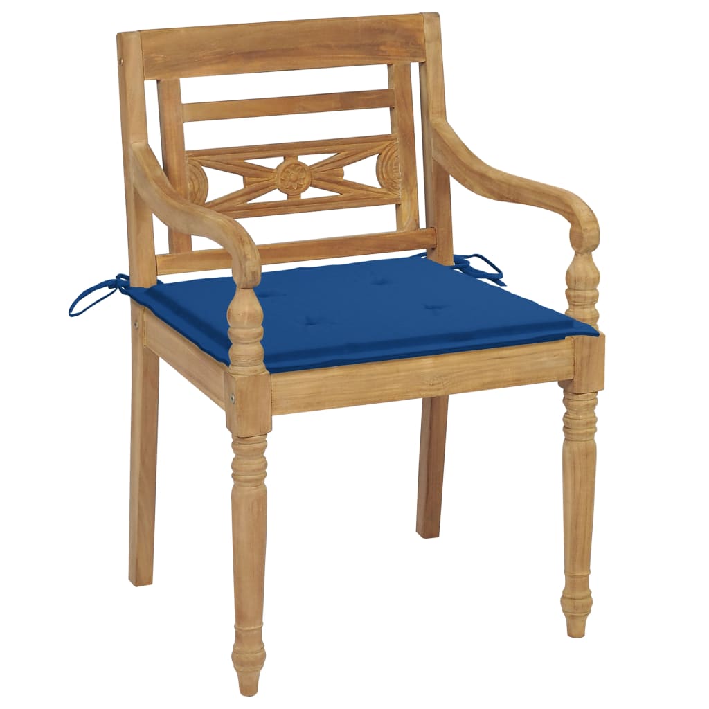 vidaXL Chaises Batavia lot de 2 avec coussins bleu royal Bois de teck