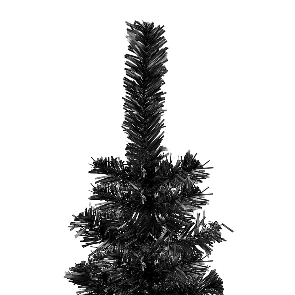 vidaXL Arbre de Noël mince pré-éclairé et boules noir 210 cm