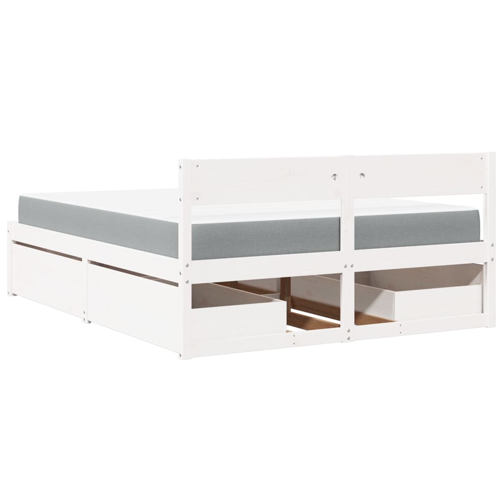 vidaXL Lit avec tiroirs et matelas blanc 160x200 cm bois massif de pin