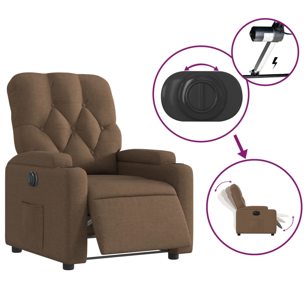 vidaXL Fauteuil inclinable électrique Marron Tissu