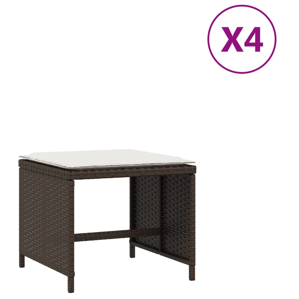 vidaXL Tabourets de jardin et coussins lot de 4 marron résine tressée