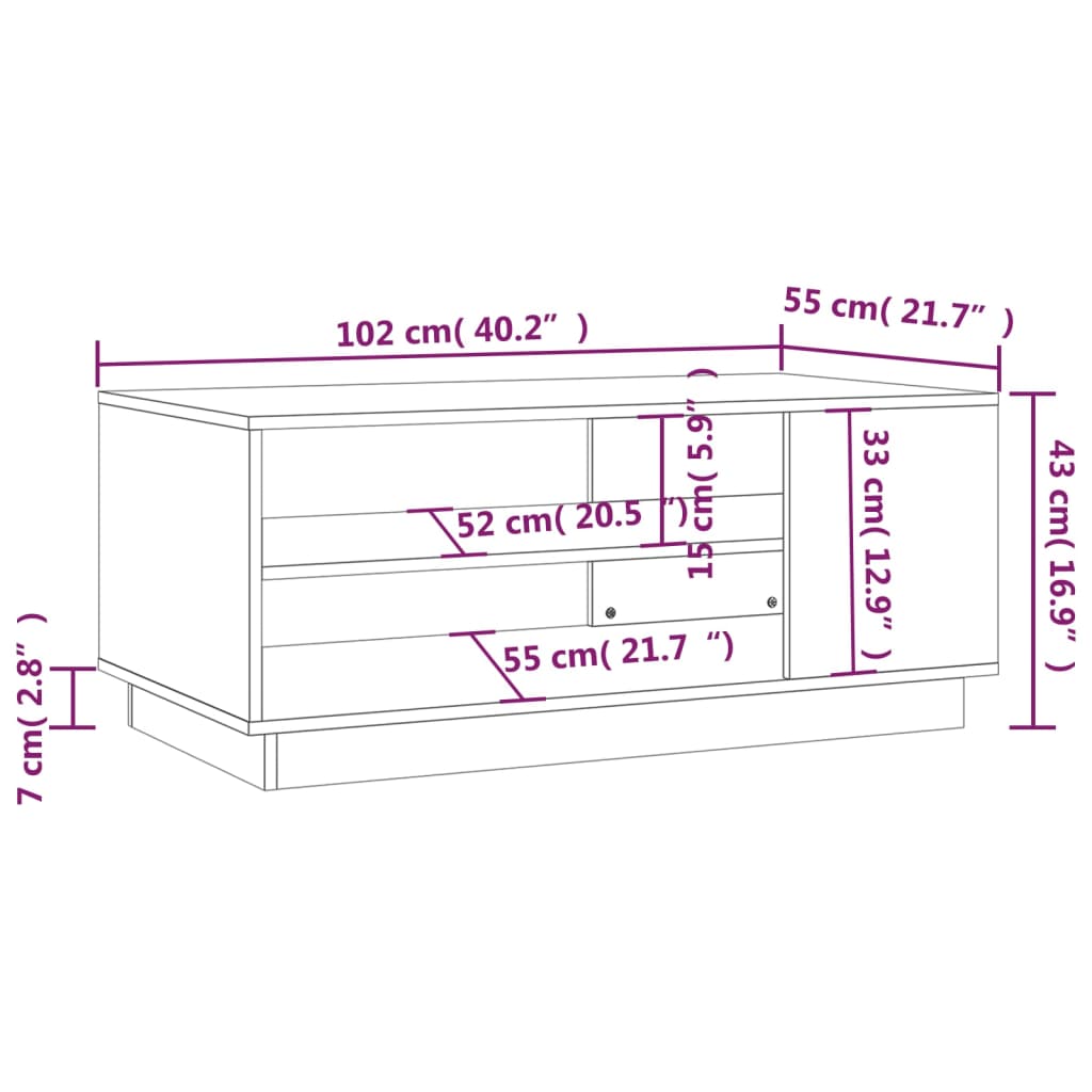 vidaXL Table basse chêne sonoma 102x55x43 cm bois d'ingénierie