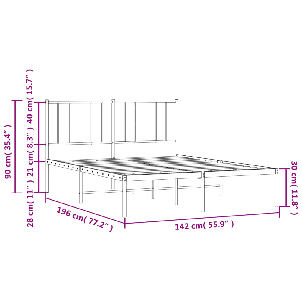 vidaXL Cadre de lit métal sans matelas et tête de lit blanc 135x190 cm