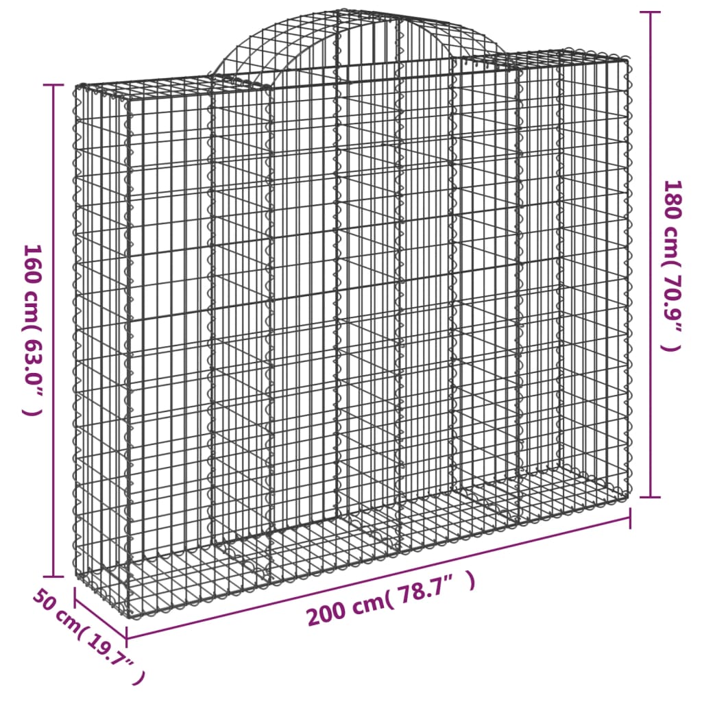 vidaXL Paniers à gabions arqués 6 pcs 200x50x160/180 cm Fer galvanisé