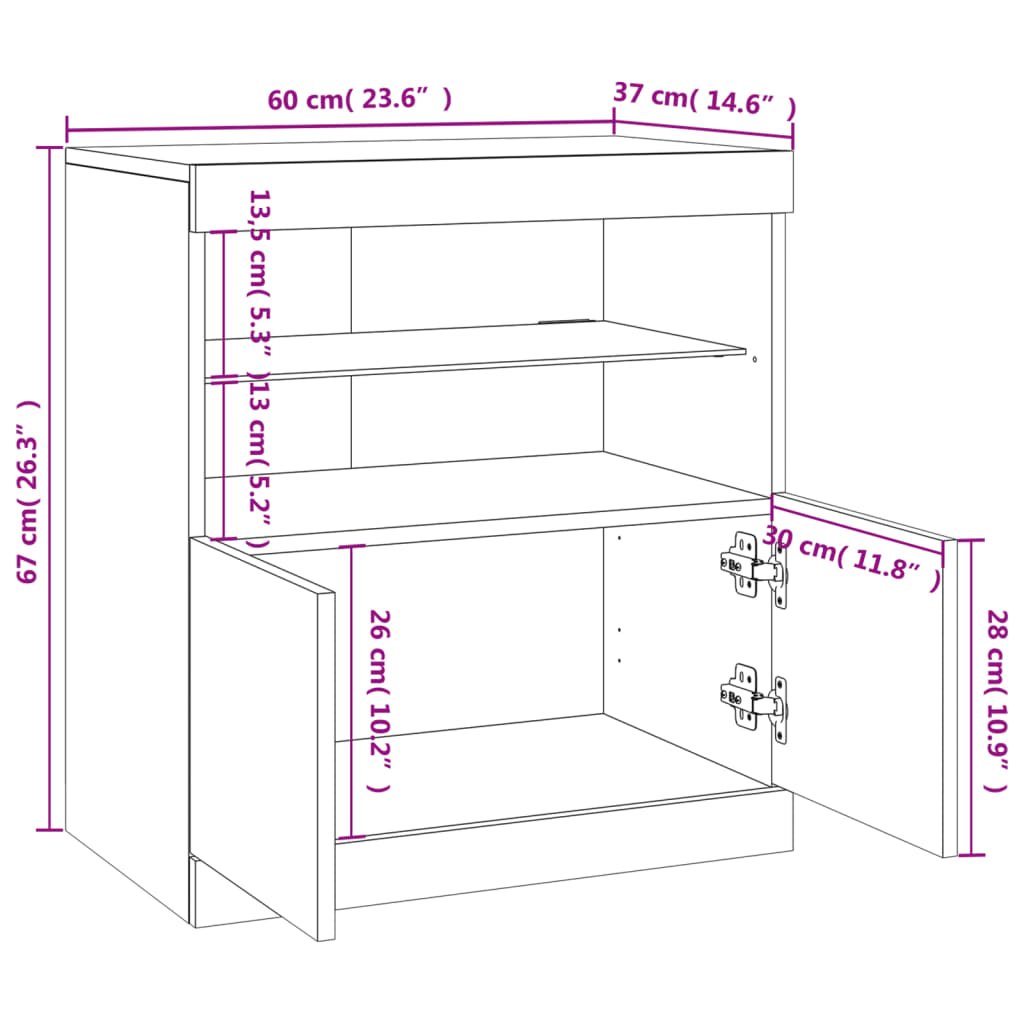 vidaXL Buffet avec lumières LED gris béton 60x37x67 cm