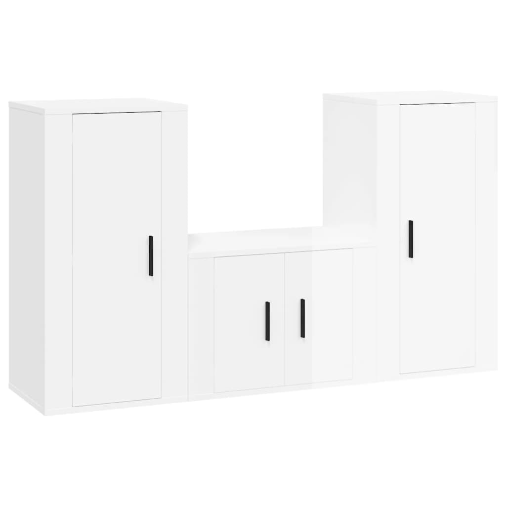 vidaXL Ensemble de meubles TV 3 pcs Blanc brillant Bois d'ingénierie