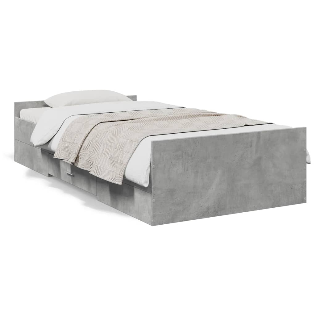 vidaXL Cadre de lit avec tiroirs sans matelas gris béton 75x190 cm