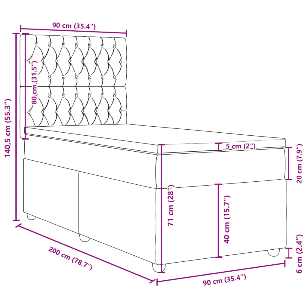 vidaXL Sommier à lattes de lit avec matelas Gris clair 90x200 cm Tissu