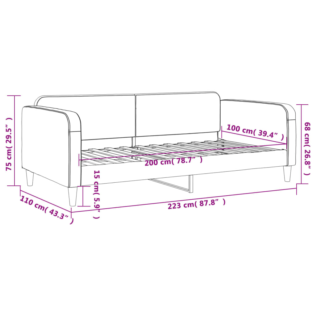 vidaXL Lit de repos noir 100x200 cm tissu