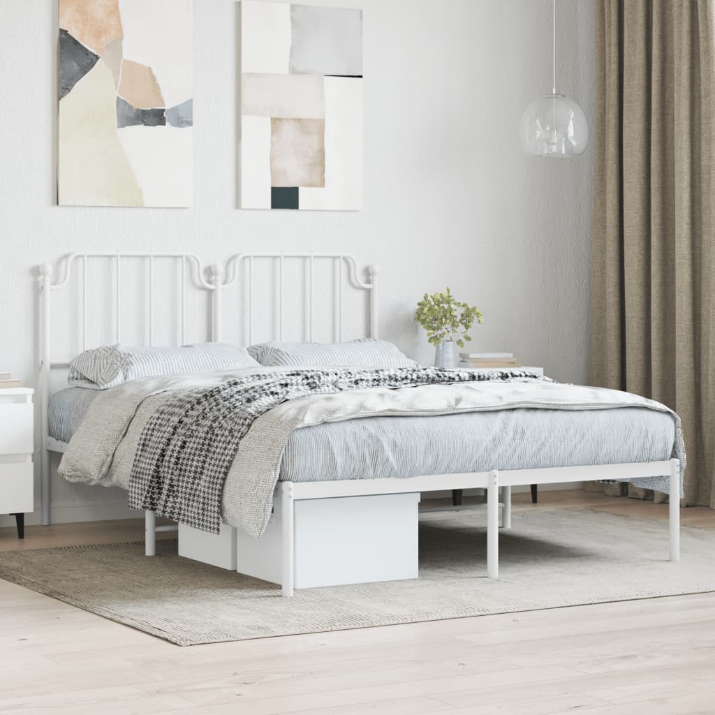 vidaXL Cadre de lit métal sans matelas et tête de lit blanc 150x200 cm