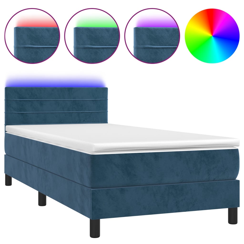 vidaXL Sommier à lattes de lit avec matelas LED Bleu foncé 100x200 cm