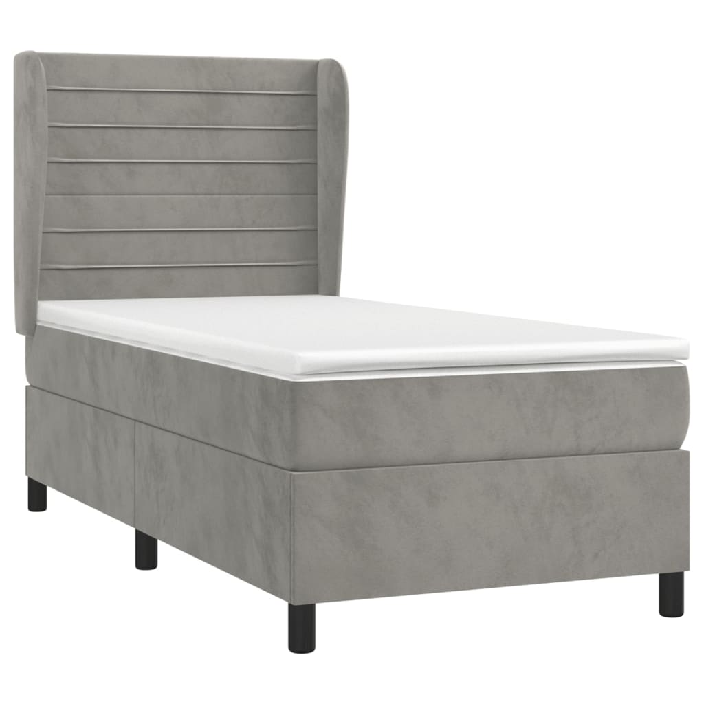 vidaXL Sommier à lattes de lit et matelas Gris clair 90x200 cm Velours