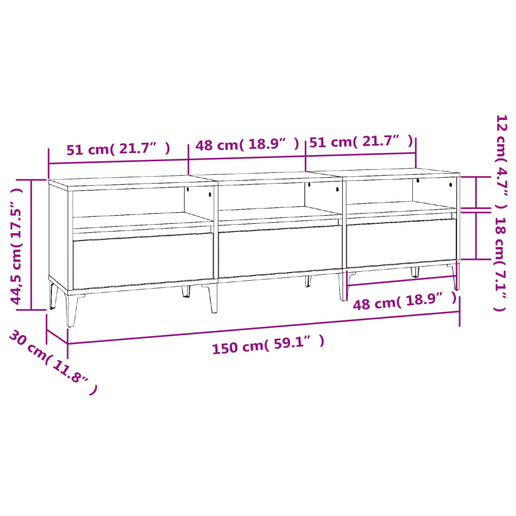 vidaXL Meuble TV blanc brillant 150x30x44,5 cm bois d'ingénierie