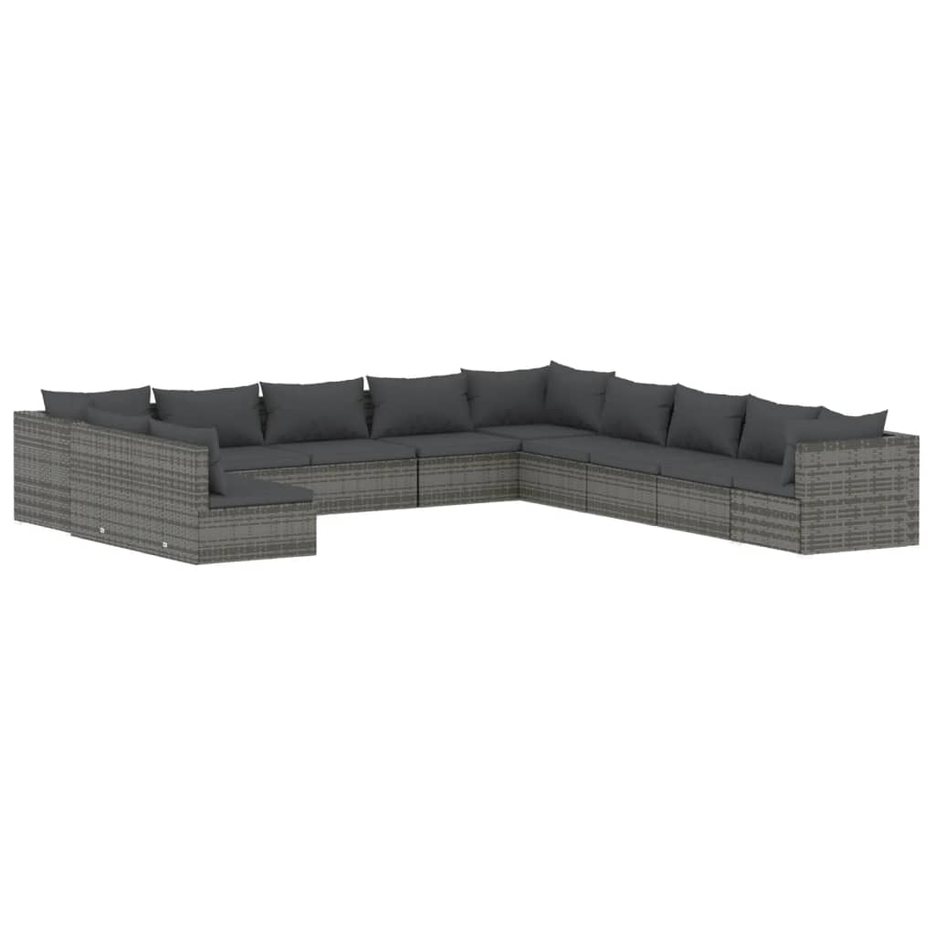 vidaXL Salon de jardin 11 pcs avec coussins Gris Résine tressée