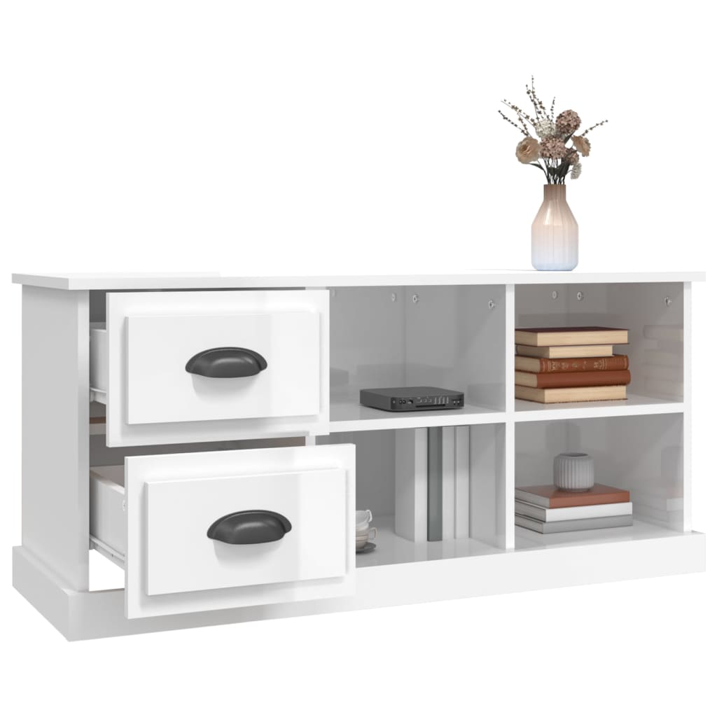 vidaXL Meuble TV blanc brillant 102x35,5x47,5 cm bois d'ingénierie