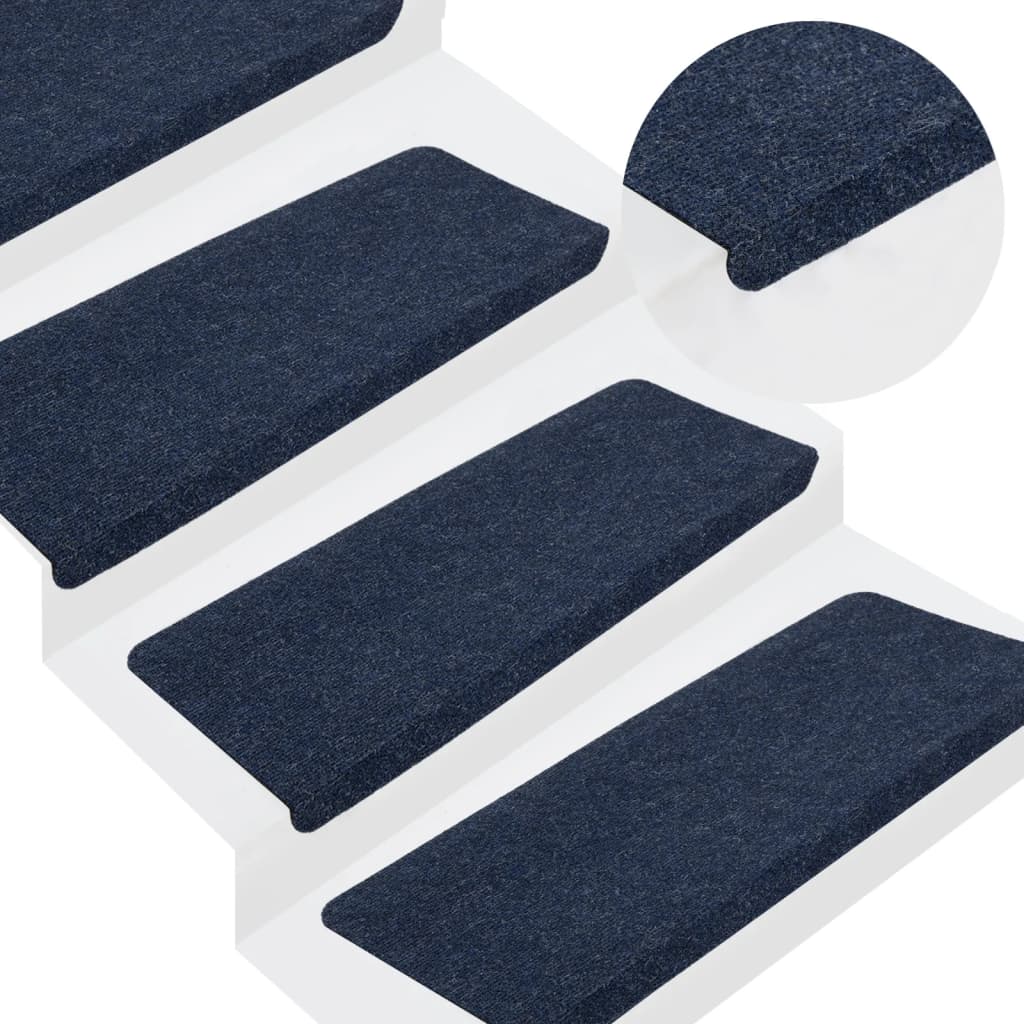 vidaXL Tapis d'escalier auto-adhésifs 15 pcs 65x24,5x3,5 cm Bleu