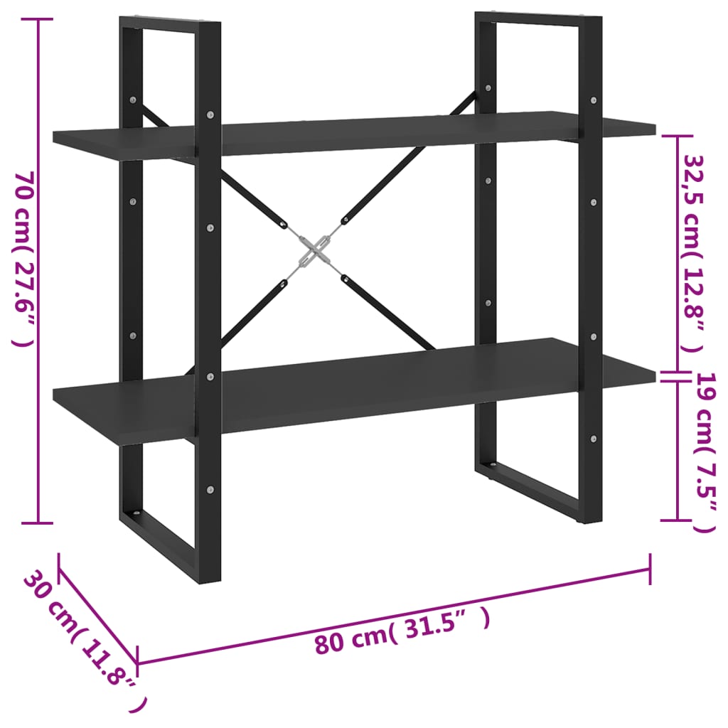 vidaXL Bibliothèque à 2 niveaux Gris 80x30x70 cm bois d'ingénierie