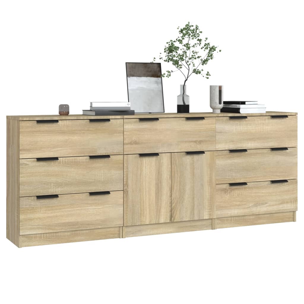 vidaXL Buffets 3 pcs Chêne sonoma Bois d'ingénierie