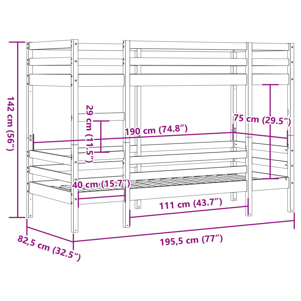 vidaXL Lit superposé Blanc 75x190 cm Bois de pin massif