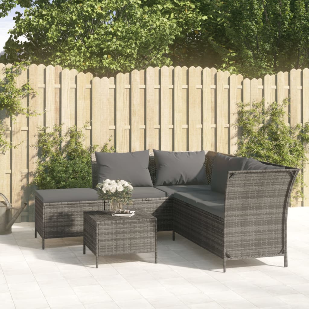 vidaXL Salon de jardin 4 pcs avec coussins Gris Résine tressée