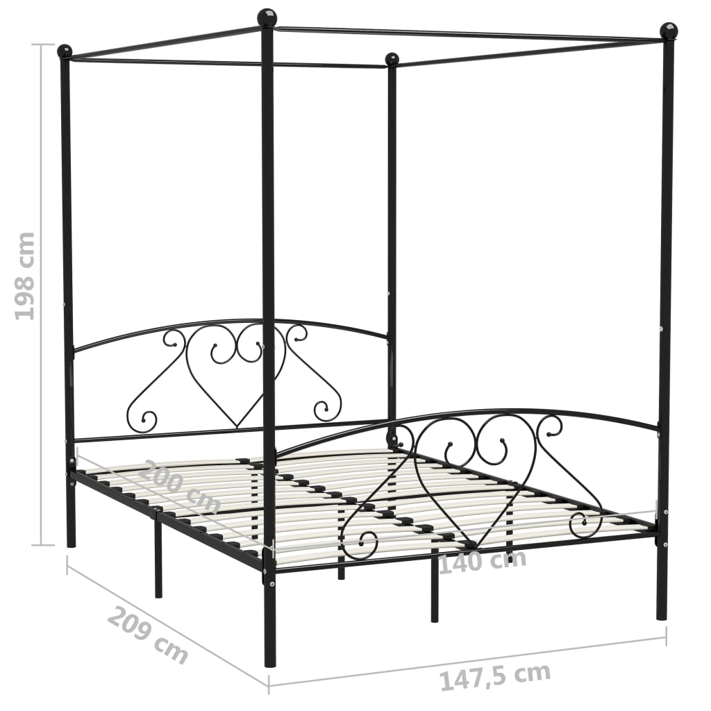 vidaXL Cadre de lit à baldaquin Noir Métal 140x200 cm