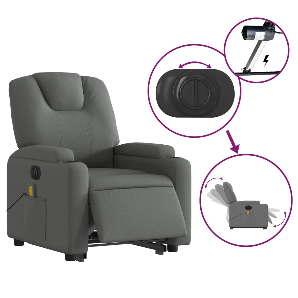 vidaXL Fauteuil inclinable de massage électrique Gris foncé Tissu