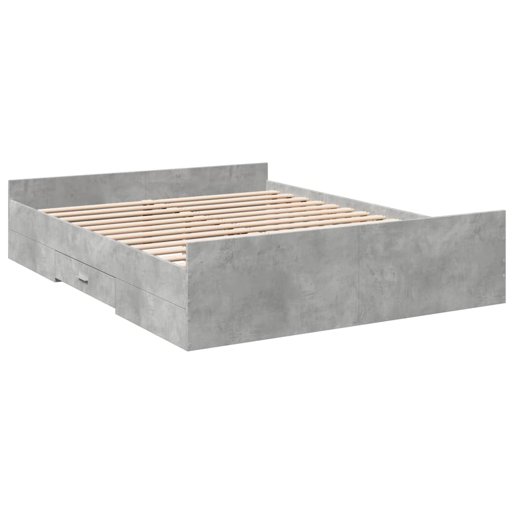 vidaXL Cadre de lit et tiroirs gris béton 140x200 cm bois d'ingénierie