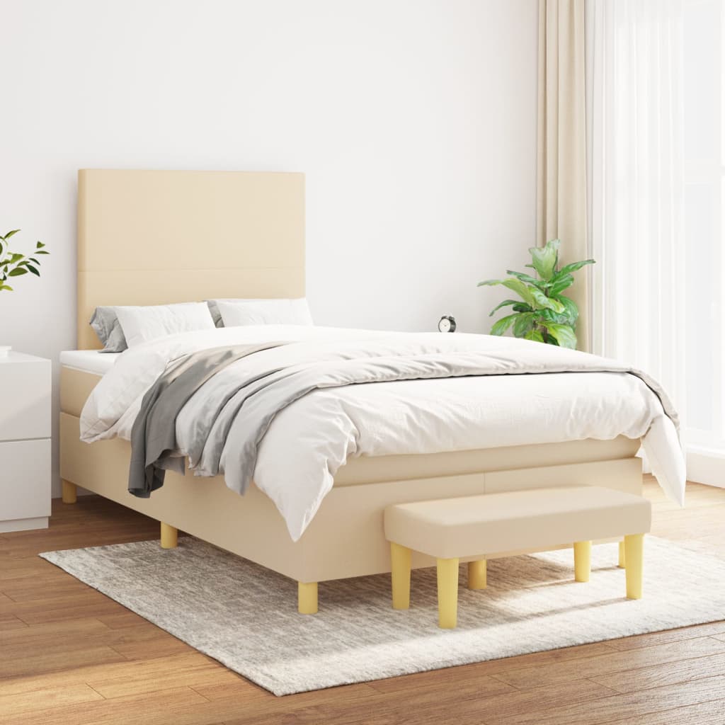 vidaXL Sommier à lattes de lit avec matelas crème 120x190 cm tissu