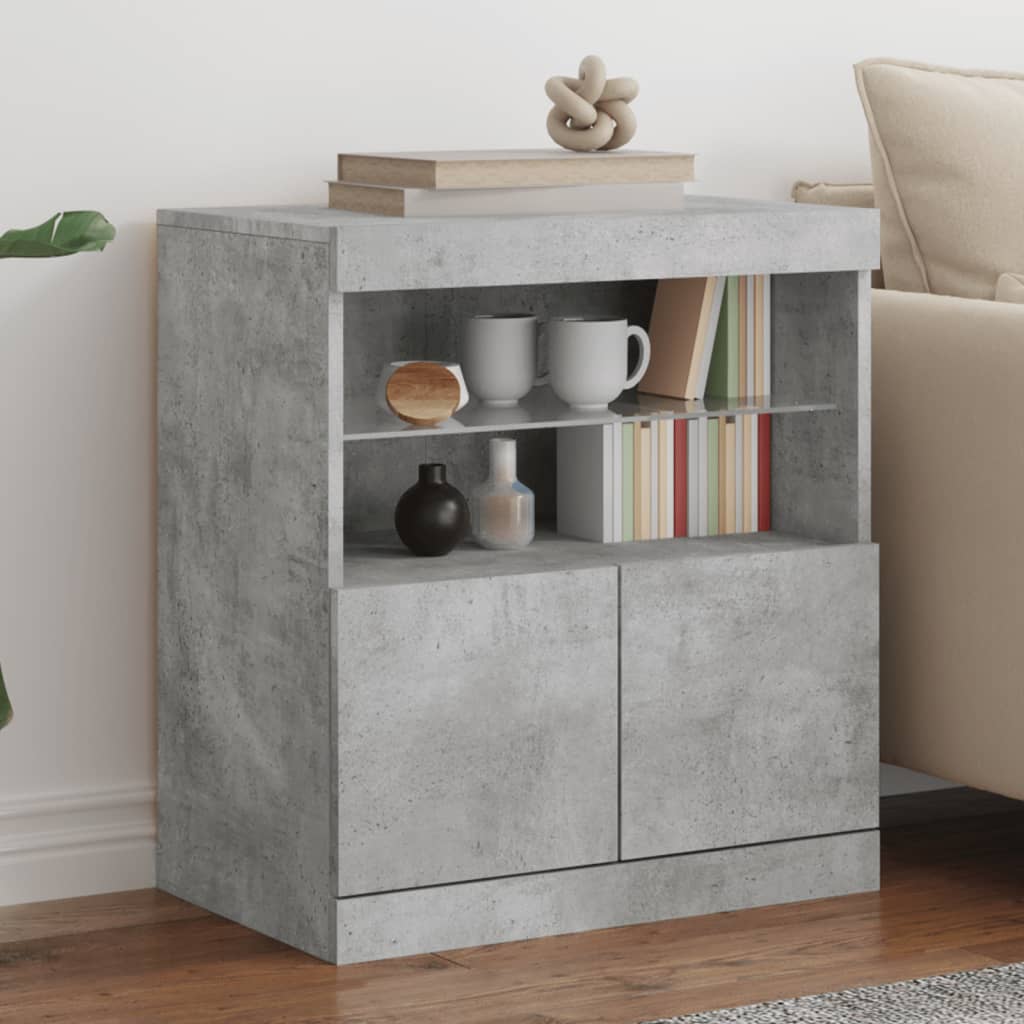 vidaXL Buffet avec lumières LED gris béton 60x37x67 cm