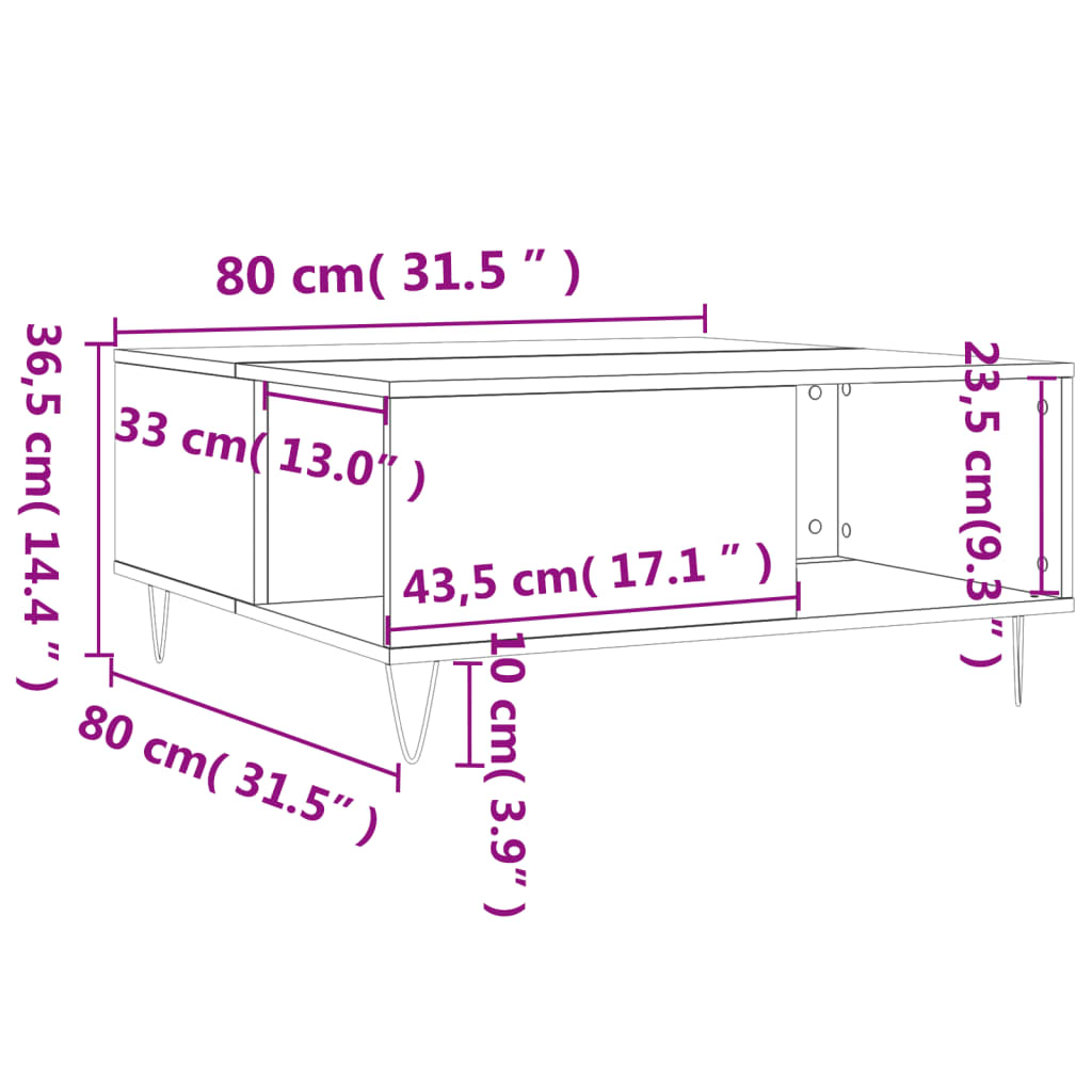 vidaXL Table basse chêne fumé 80x80x36,5 cm bois d'ingénierie