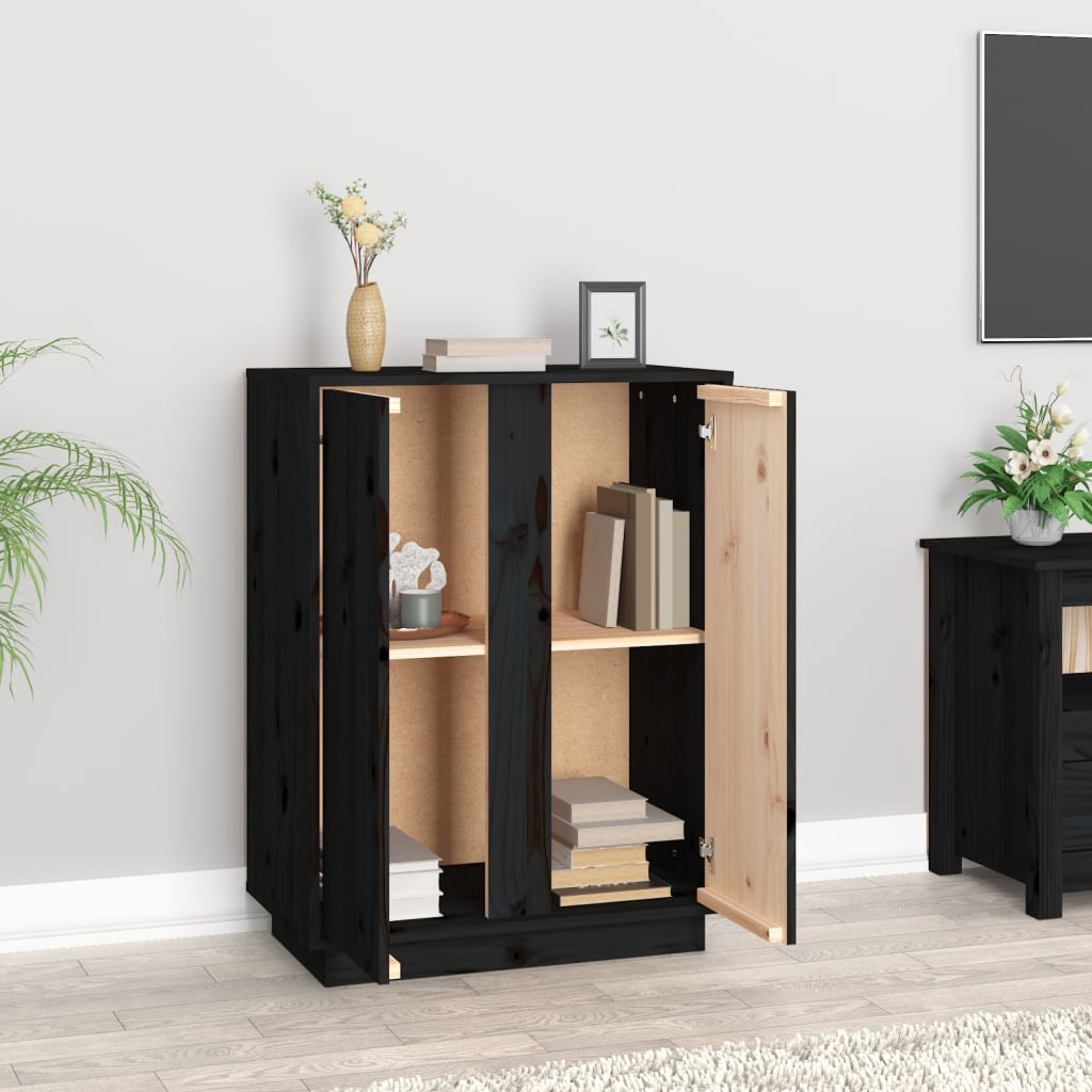 vidaXL Buffet Noir 60x35x80 cm Bois massif de pin