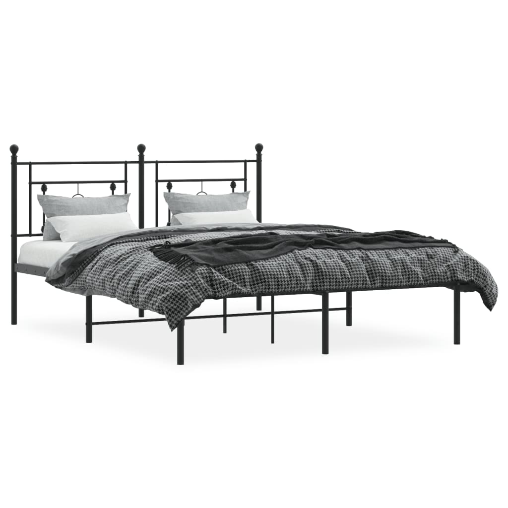 vidaXL Cadre de lit métal sans matelas avec tête de lit noir 150x200cm