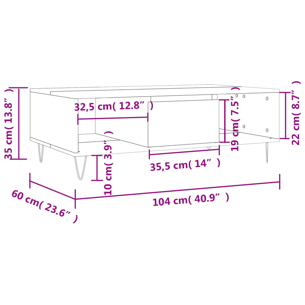 vidaXL Table basse chêne marron 104x60x35 cm bois d'ingénierie