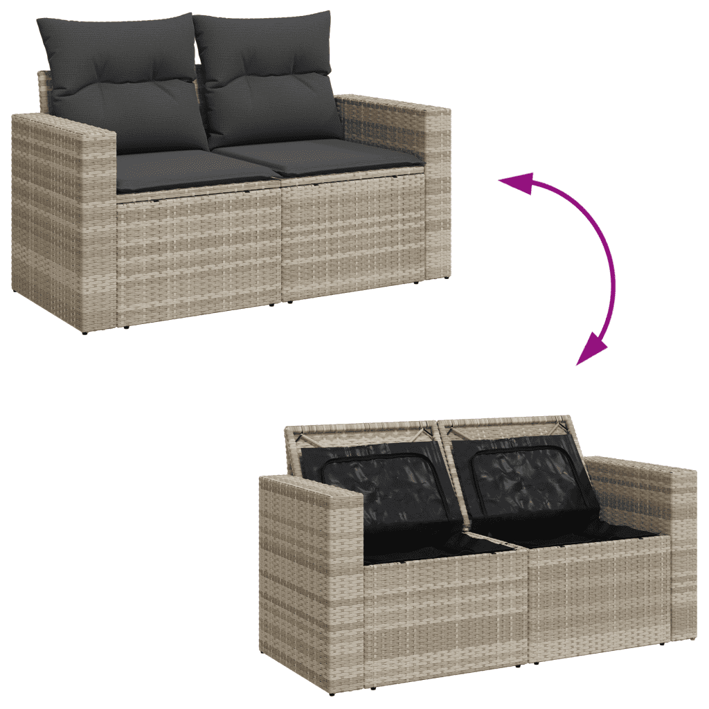 vidaXL Salon de jardin 11 pcs avec coussins gris clair résine tressée