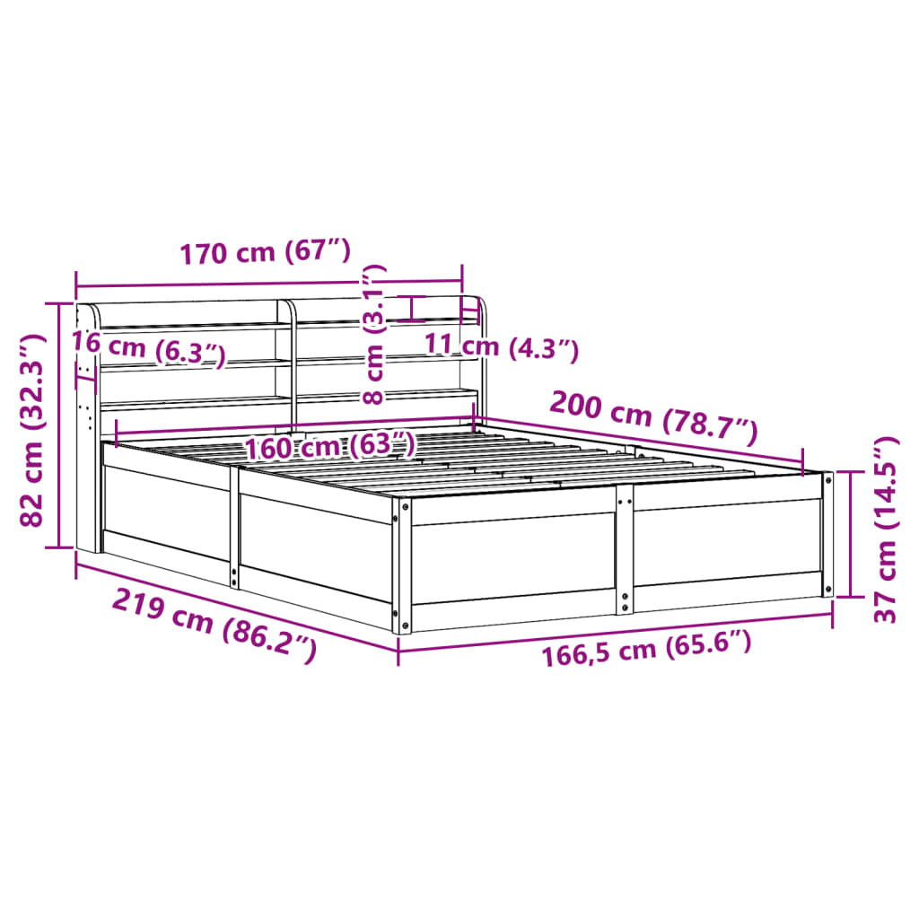 vidaXL Cadre de lit avec tête de lit blanc 160x200 cm bois pin massif