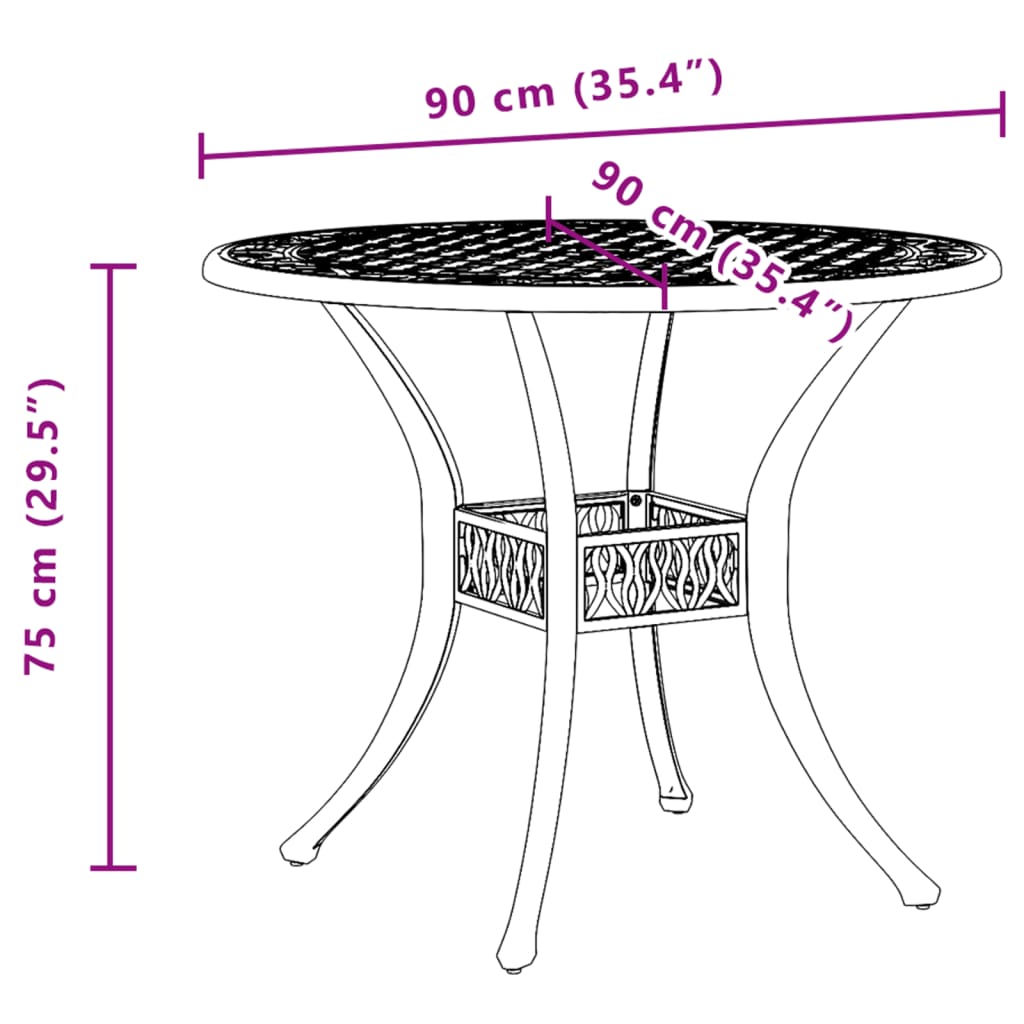 vidaXL Table de jardin blanc Ø90x75 cm aluminium coulé