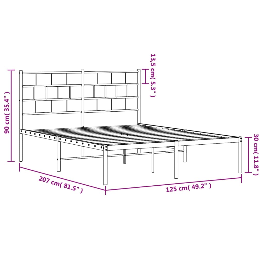 vidaXL Cadre de lit métal sans matelas avec tête de lit noir 120x200cm