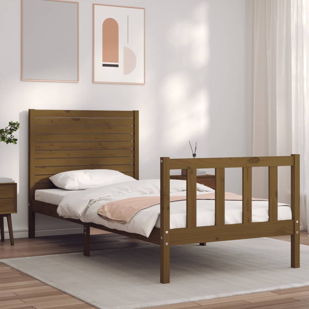 vidaXL Cadre de lit tête de lit marron miel 100x200 cm bois massif