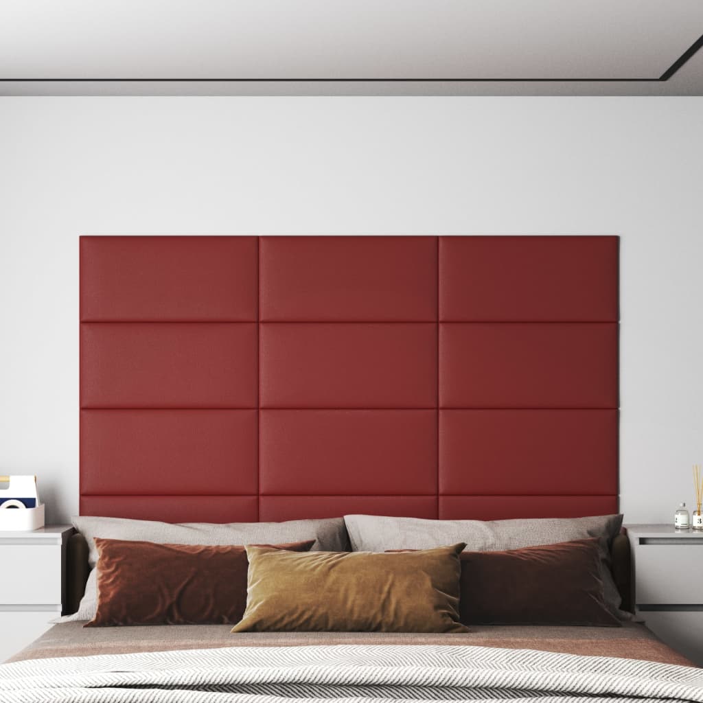 vidaXL Panneaux muraux 12pcs Rouge bordeaux 60x30 cm Similicuir 2,16m²