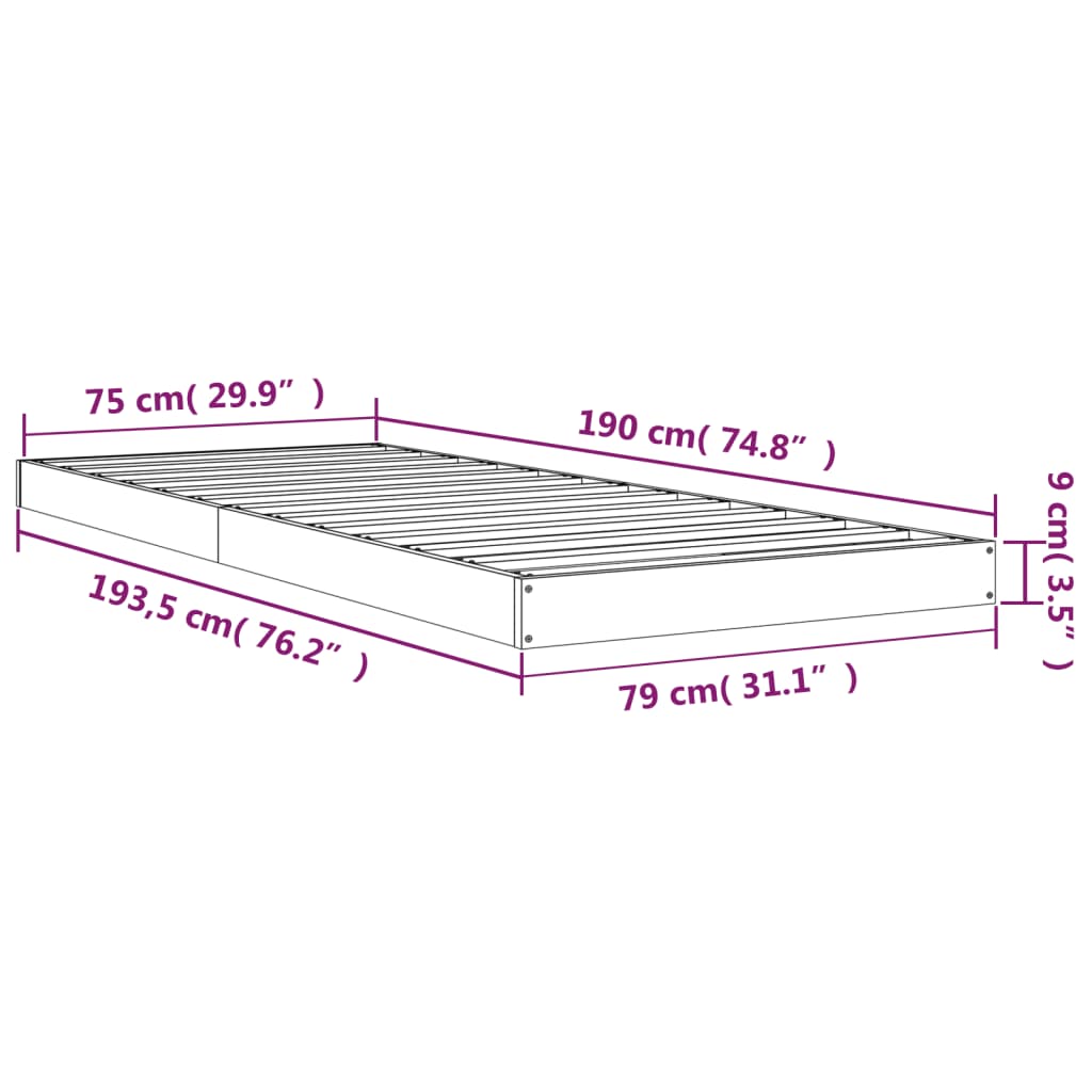 vidaXL Cadre de lit 75x190 cm petit simple bois massif de pin