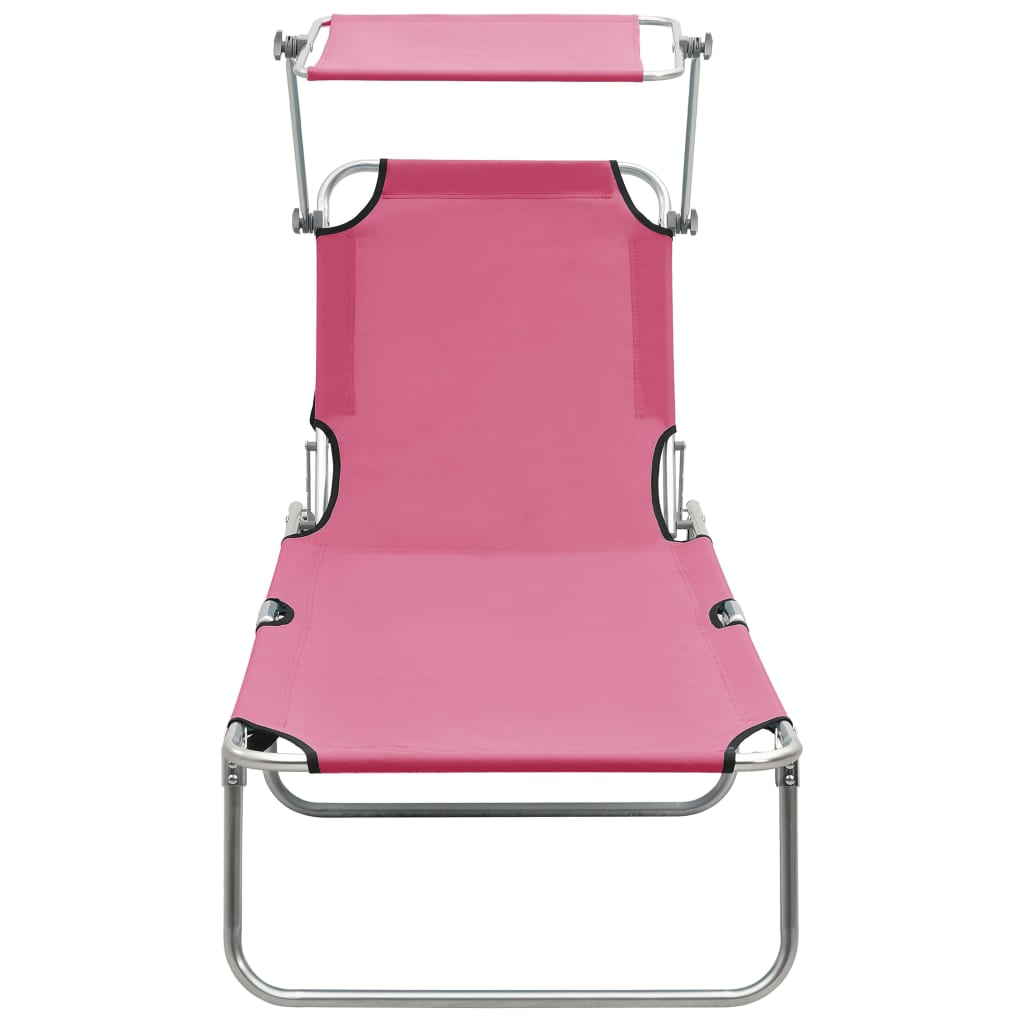 vidaXL Chaise longue pliable avec auvent acier rose magento