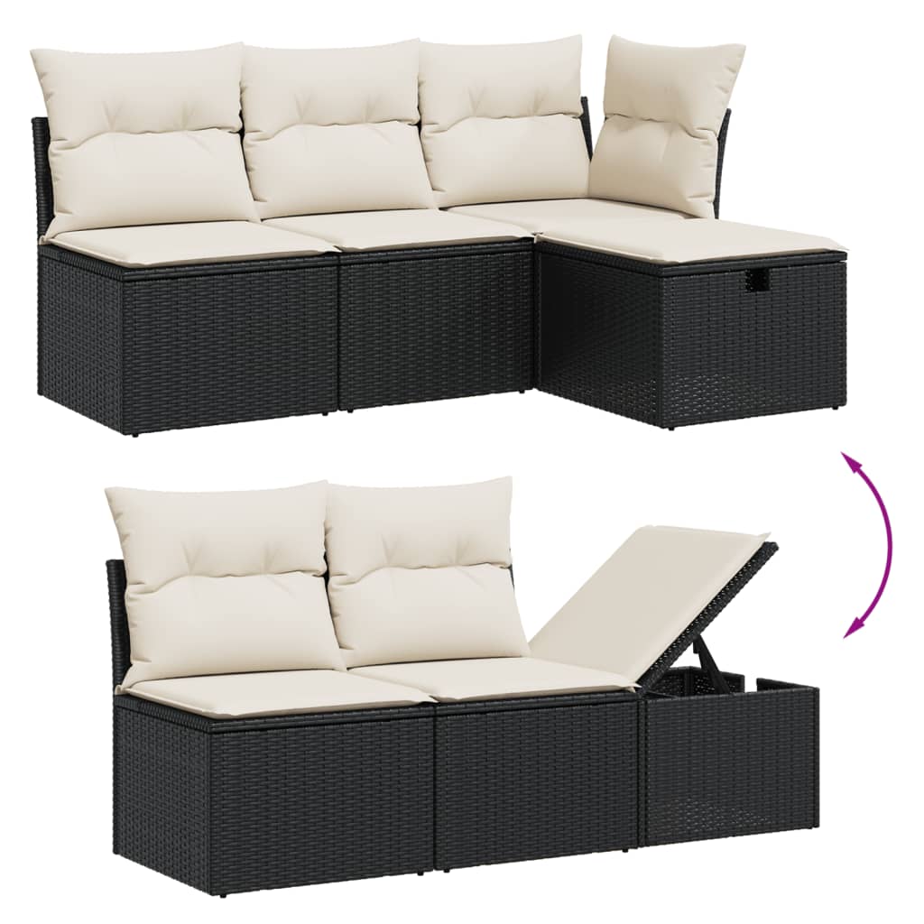 vidaXL Salon de jardin 7 pcs avec coussins noir résine tressée