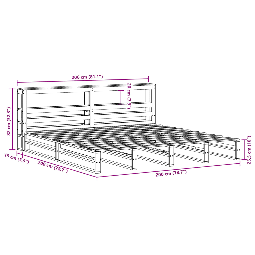 vidaXL Cadre de lit sans matelas cire marron 200x200cm bois pin massif