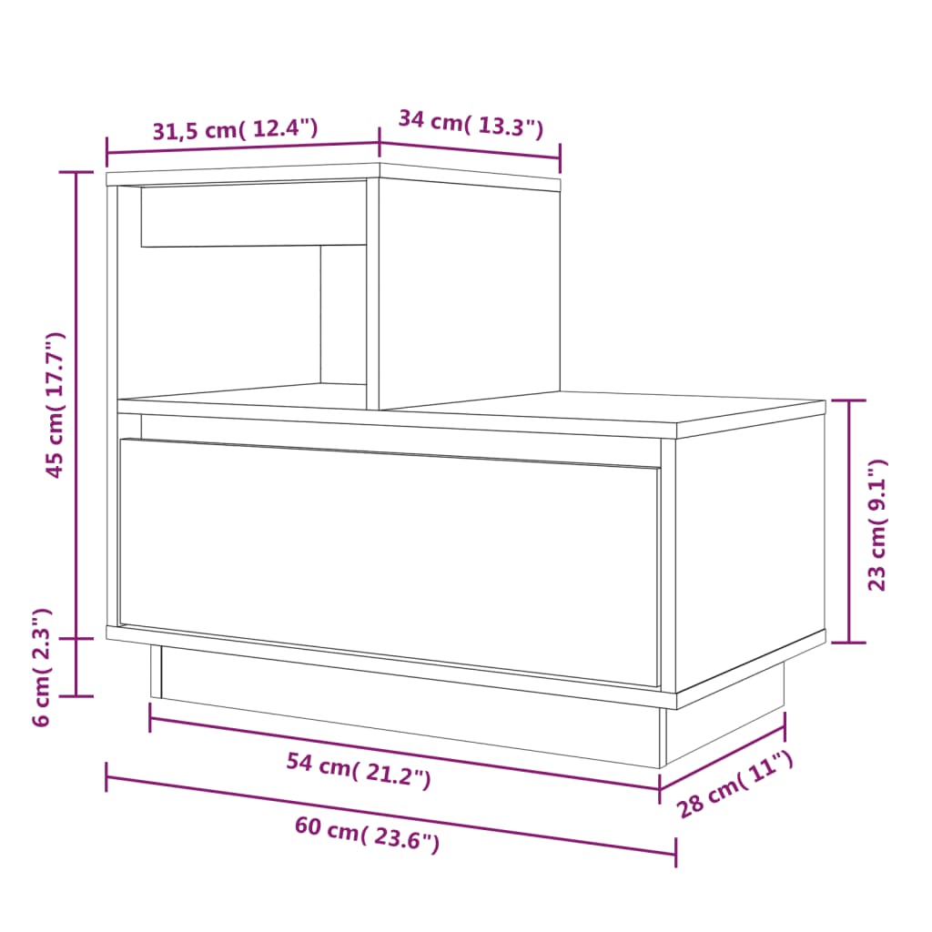 vidaXL Table de chevet 60x34x51 cm Bois de pin solide