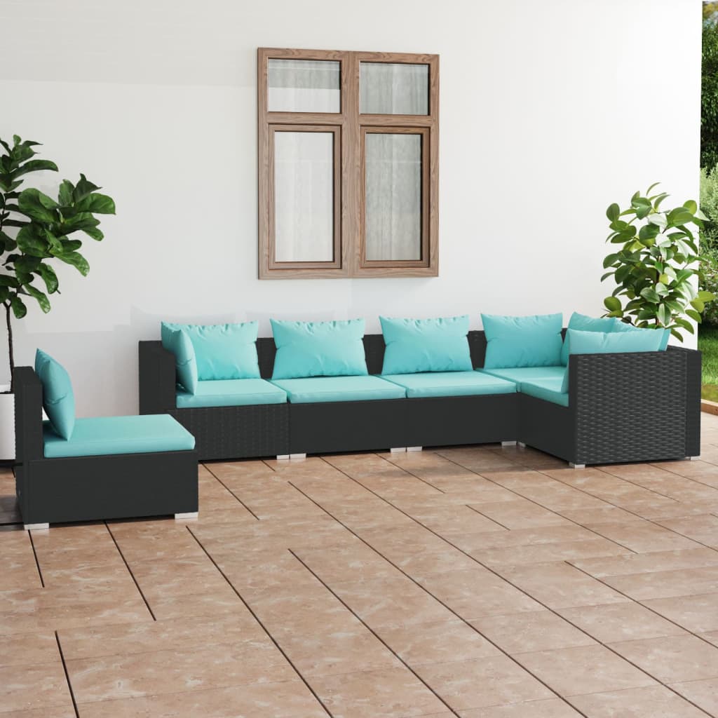 vidaXL Salon de jardin 6 pcs avec coussins Résine tressée Noir