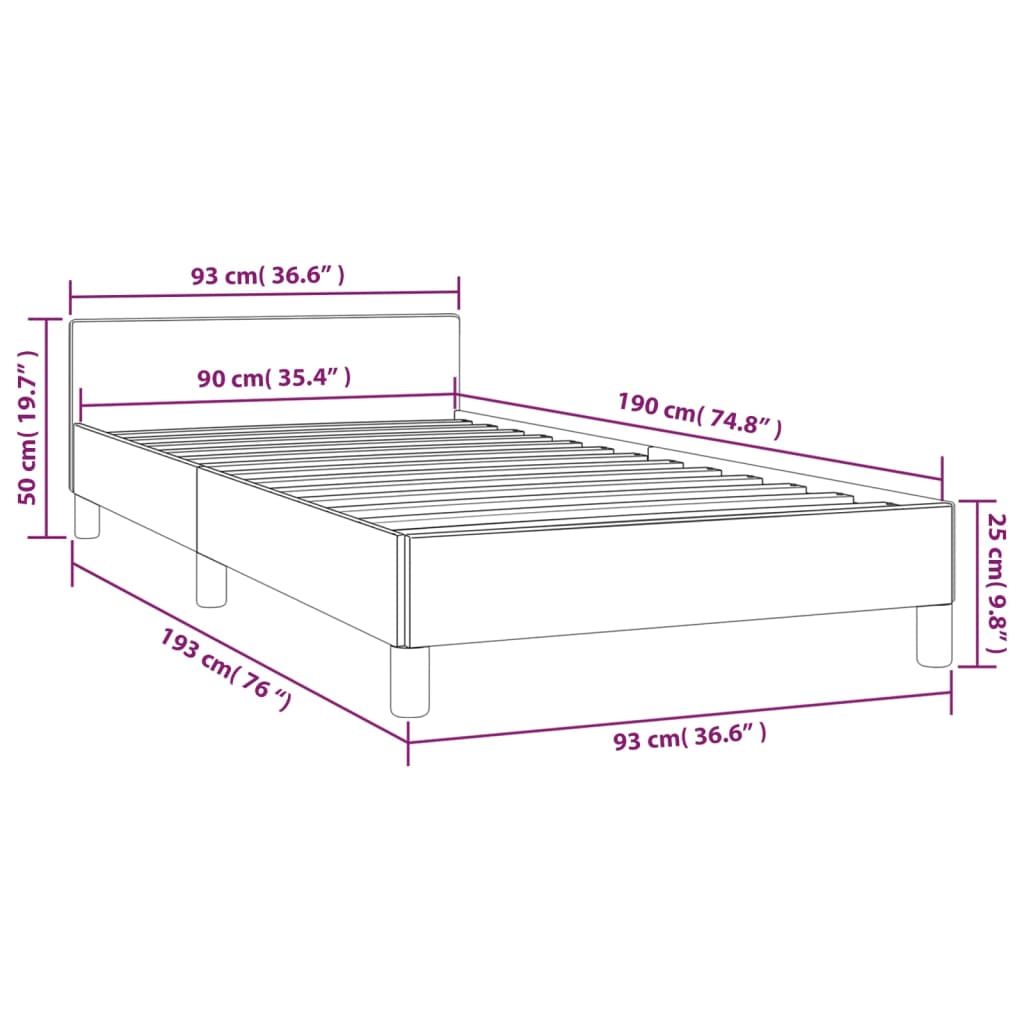 vidaXL Cadre de lit avec tête de lit sans matelas noir 90x190 cm tissu